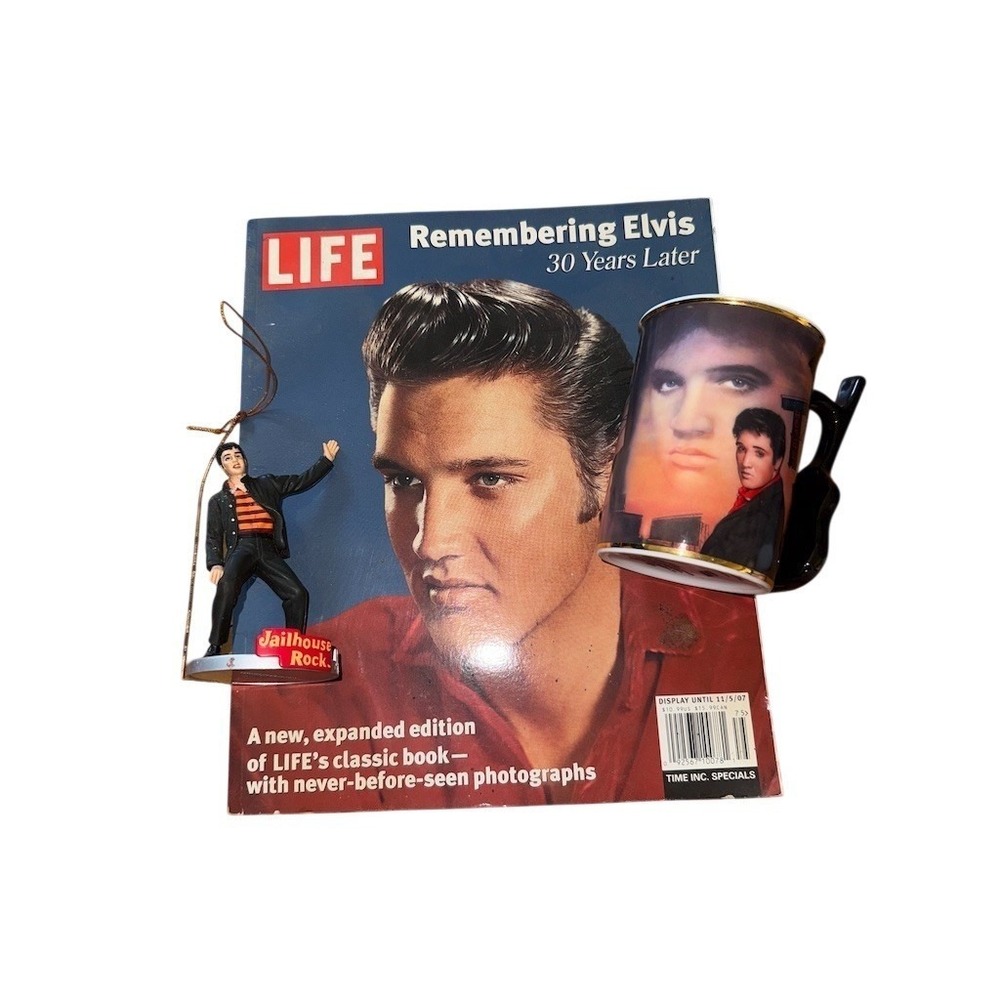 Elvis Presley Collectible Lot LIFE Magazine Mug Figurine Guitar Display ornament